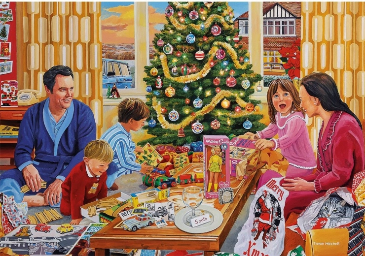 Joyful morning by the Christmas tree