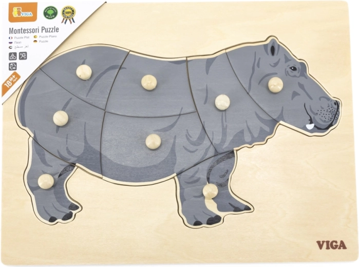 Montessori peg puzzle with a hippo motif