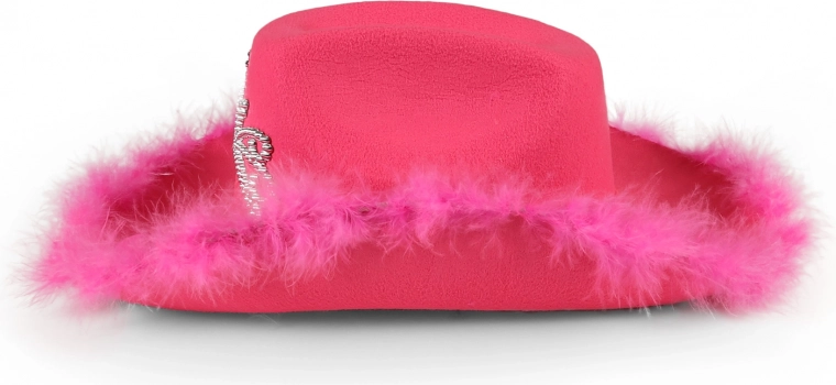 Feather trim and vivid pink color