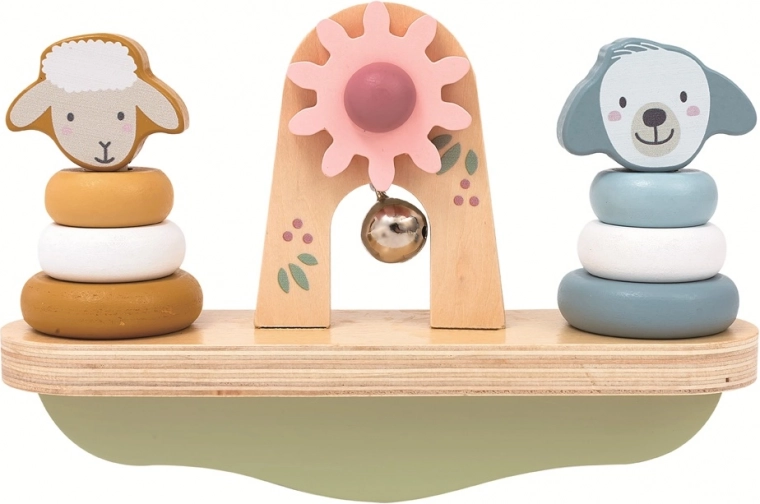 Playful balance with a sheep and a dog