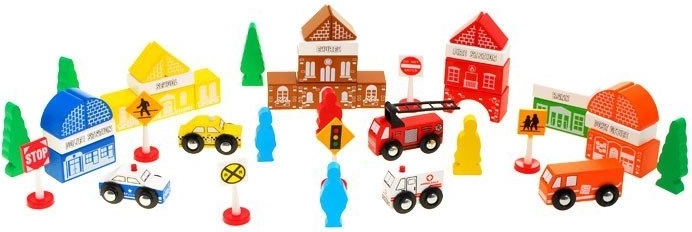 Dažādi transportlīdzekļi un figūriņas