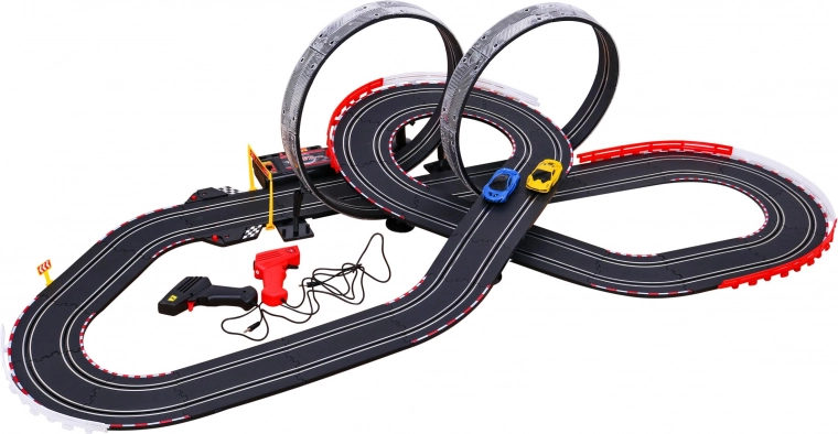 Slot racing set with handheld controllers