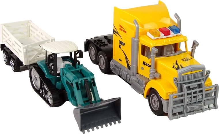 Reālistisks būvkomplekts: kravas auto + ekskavators