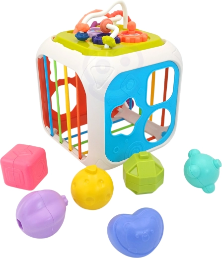 Shape sorter with jingle bells
