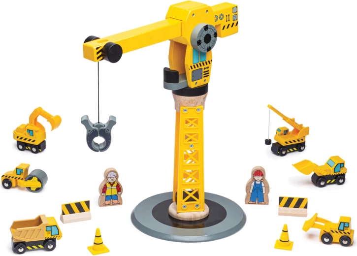 Large rotating crane with functional hook