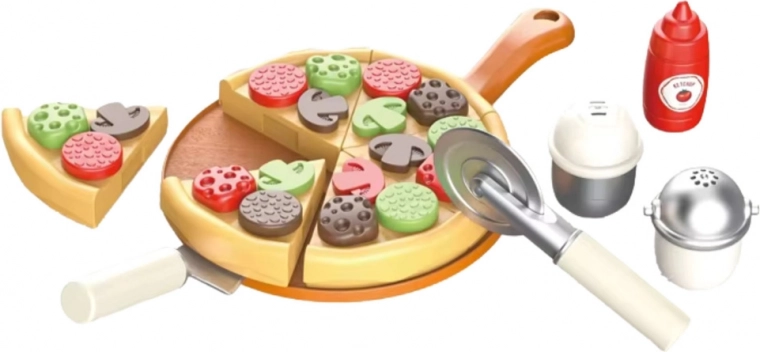 Pizza with toppings and utensils