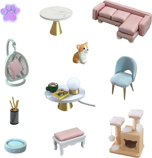 Stilīgs mēbeļu komplekts un detalizēti aksesuāri