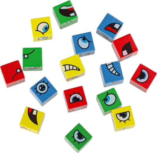 Krāsaini koka klucīši ar acīm un muti