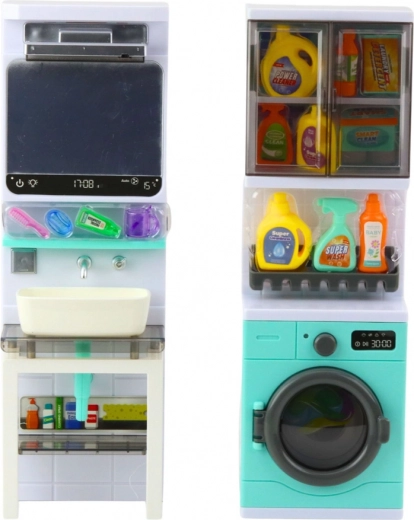 Izlietne ar spoguli un uzglabāšanas plauktiem