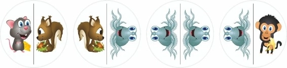 trīs spēles vienā: ķērājs, domino, atmiņas spēle