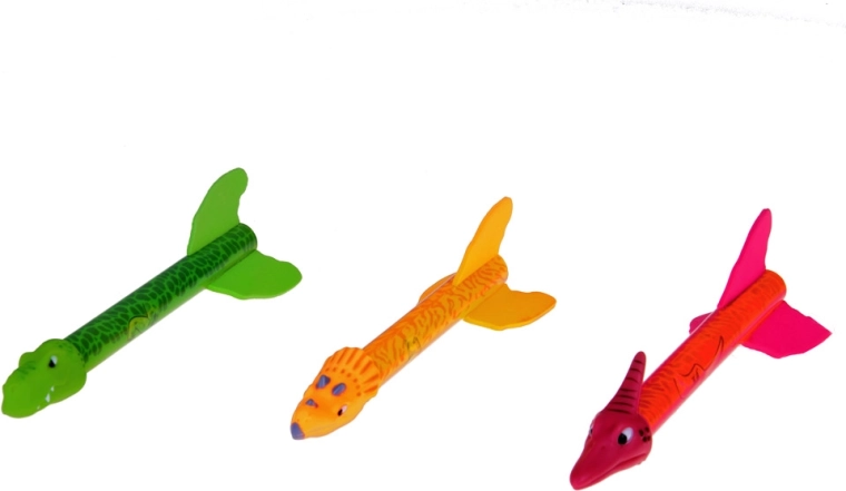 Trīs krāsaini dinozauri ar efektiem