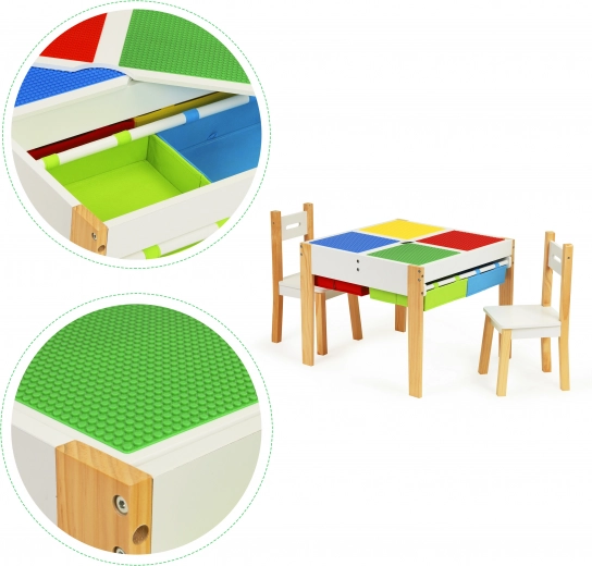 Pagriežama divdaļīga virsma zīmēšanai un klucīšiem