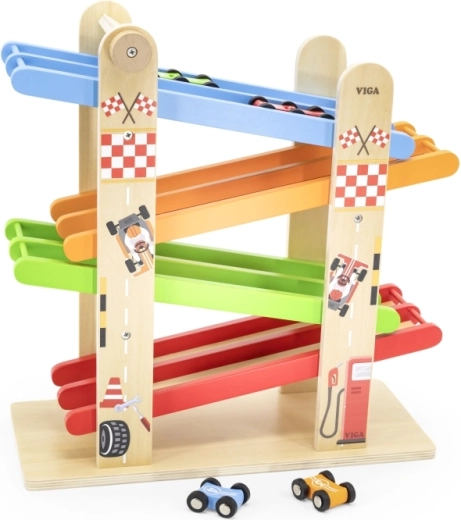 Double ramp for racing two toy cars