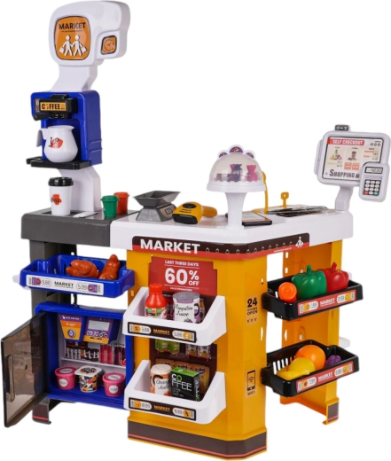 Pilna kases zona ar ledusskapi un kafijas stūrīti