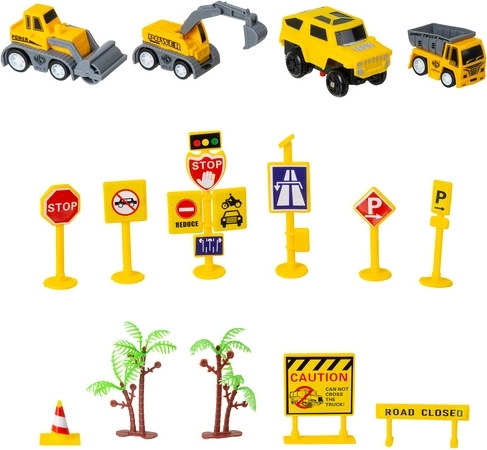 Būvniecības transportlīdzekļi un reālistiski piederumi