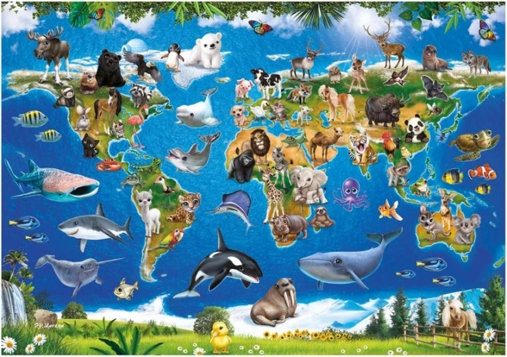 Educational world map with animals