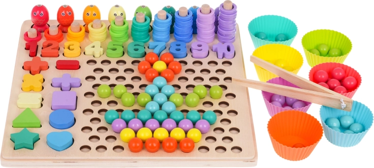 Krāsainas bumbiņas un trauciņi sīkajai motorikai