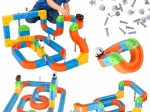 Magnētiskie konstrukciju kluči – sacīkšu un vilcienu trase (140 detaļas)