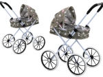 Doll stroller – pram with canopy, foldable, grey (stars and clouds) 60 cm