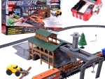 Remote-controlled freight train track set with cars and a loading/unloading station