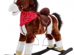 Rocking plush horse for children with interactive features, dark brown
