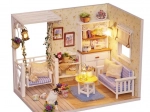 Koka leļļu namiņš retro stilā – DIY modelis ar LED, 13 cm
