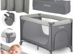 Ceļojumu gultiņa ar matraci un somu 125 × 65 × 78 cm gaiši pelēka