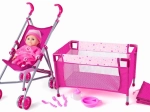WOODY bērnu komplekts ar ratiņiem un gultiņu