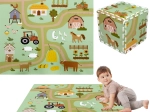 Putu rotaļu paklājs 90 × 90 cm – bieza puzle, 9 HUMBI daļas, ferma un lauku ceļi